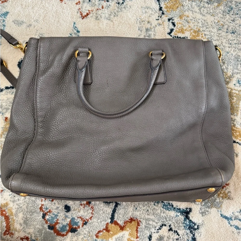Prada Dark Gray Leather Tote Bag - Picture 14 of 16